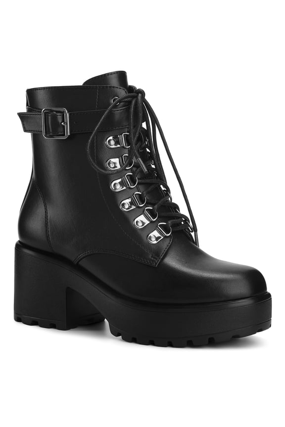 Round Toe Platform Chunky Heels Combat Boots for Women