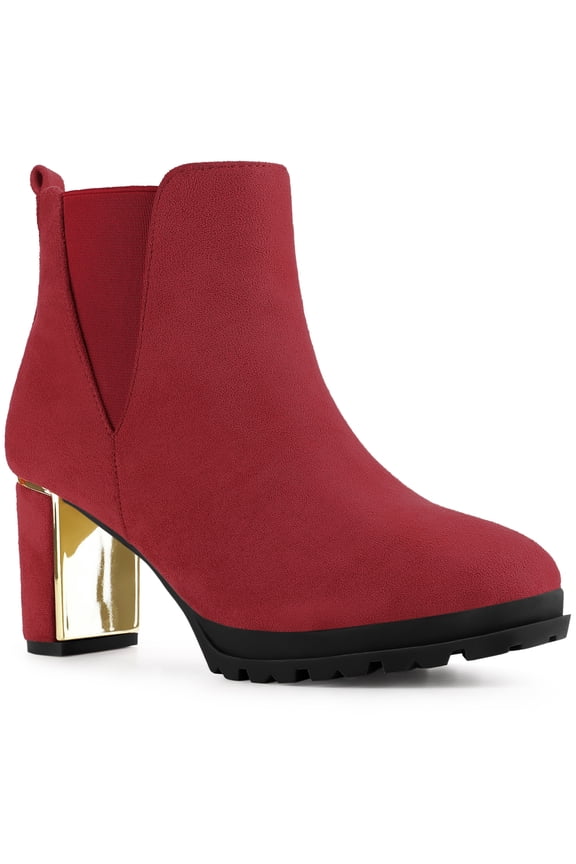Round Toe Platform Mirror Heeled Block Heels Boots for Women Red 9