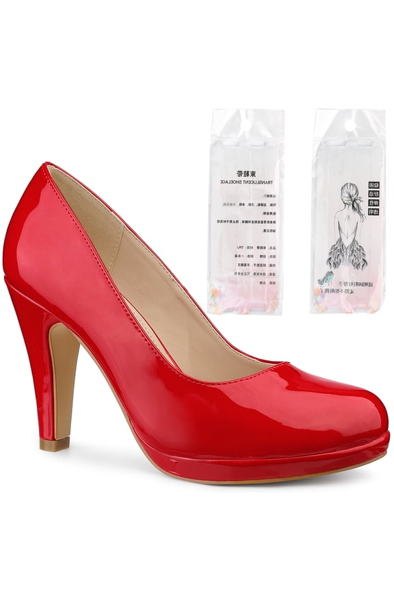 Round Toe Platform Stiletto Heel Mary Jane Pumps for Women Red 8.5