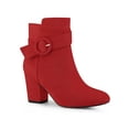 thumbnail image 1 of BLISSFUL STEP Round Toe Side Zip Buckle Block Heel Ankle Boots For Women Red 8, 1 of 4