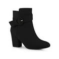 thumbnail image 1 of BLISSFUL STEP Round Toe Side Zip Buckle Block Heel Ankle Boots For Women Black 6, 1 of 5