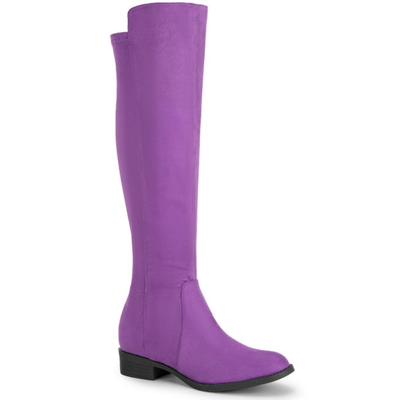 BLISSFUL STEP Women's Boots Faux Suede Knee High Chunky Heel Round Toe Zipper Boots Purple 11