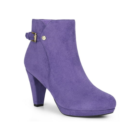 BLISSFUL STEP Round Toe Side Zip Platform Chunky Heel Ankle Boots for Women Purple 6.5