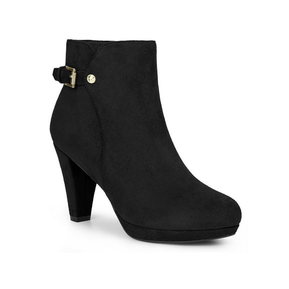 BLISSFUL STEP Round Toe Side Zip Platform Chunky Heel Ankle Boots for Women Black 9.5