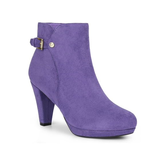 BLISSFUL STEP Round Toe Side Zip Platform Chunky Heel Ankle Boots for Women Purple 9