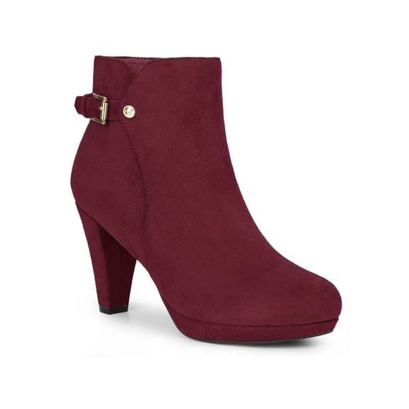 BLISSFUL STEP Round Toe Side Zip Platform Chunky Heel Ankle Boots for Women Burgundy 9
