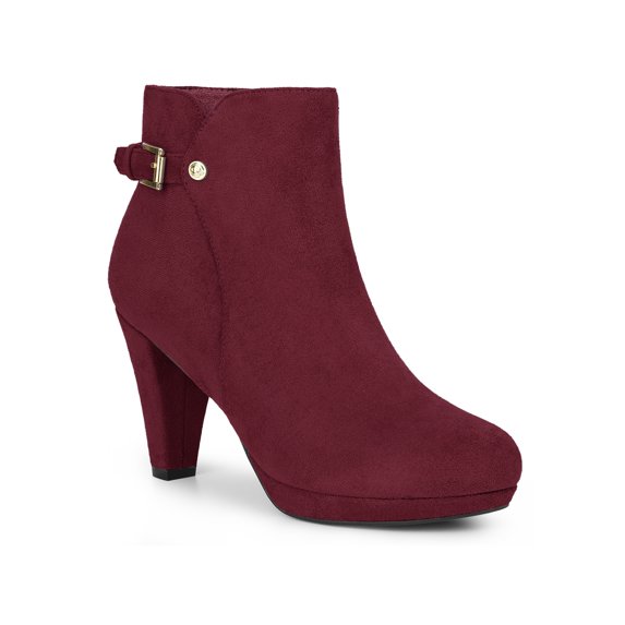 BLISSFUL STEP Round Toe Side Zip Platform Chunky Heel Ankle Boots for Women Burgundy 9.5