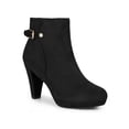 thumbnail image 1 of BLISSFUL STEP Round Toe Side Zip Platform Chunky Heel Ankle Boots for Women Black 8, 1 of 6