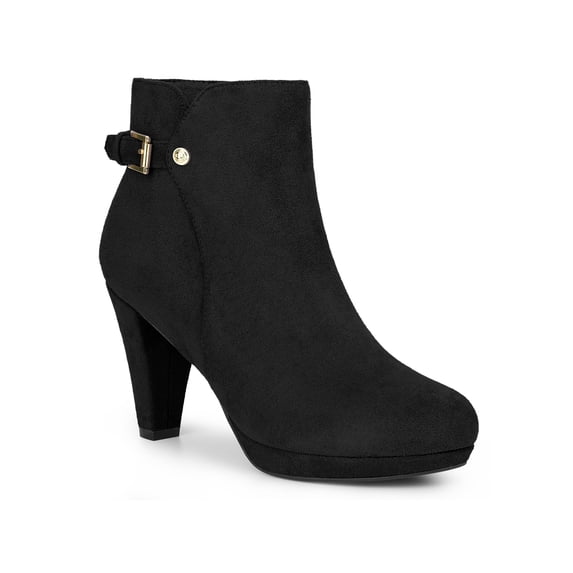 BLISSFUL STEP Round Toe Side Zip Platform Chunky Heel Ankle Boots for Women Black 8