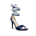 thumbnail image 1 of BLISSFUL STEP Satin Lace Up Stiletto Heeled Sandals for Women Dark Blue 9, 1 of 6
