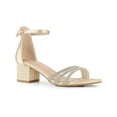 thumbnail image 1 of BLISSFUL STEP Satin Rhiness Open Toe Block Heel Sandals for Women Champagne (Size 9), 1 of 6