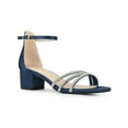 thumbnail image 1 of BLISSFUL STEP Satin Rhiness Open Toe Block Heel Sandals for Women Navy Blue (Size 7), 1 of 6