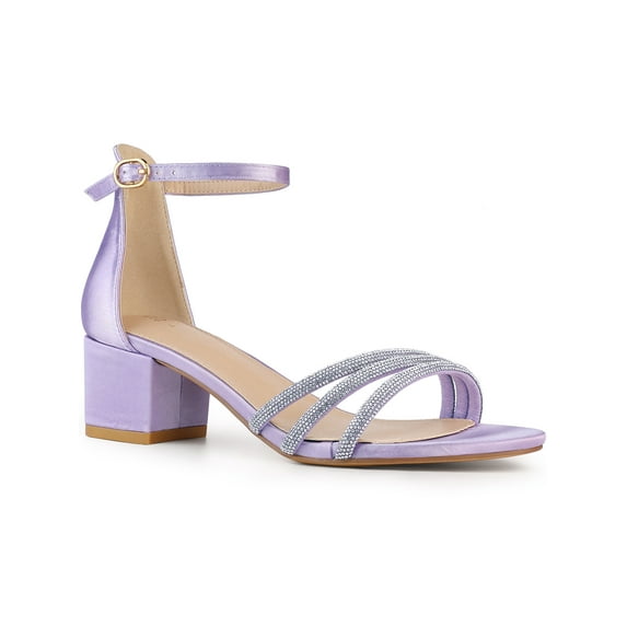 BLISSFUL STEP Satin Rhiness Open Toe Block Heel Sandals for Women Purple (Size 6)