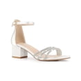 thumbnail image 1 of BLISSFUL STEP Satin Rhiness Open Toe Block Heel Sandals for Women White 6, 1 of 4