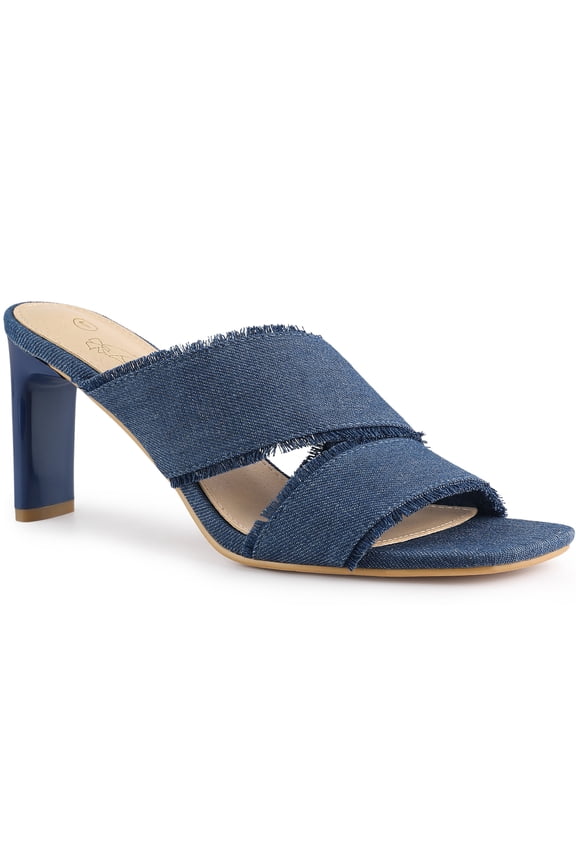 Slide Heels Mules Block Heel Sandals for Women Blue 9