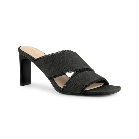 BLISSFUL STEP Slide Heels Mules Block Heel Sandals for Women Black 9
