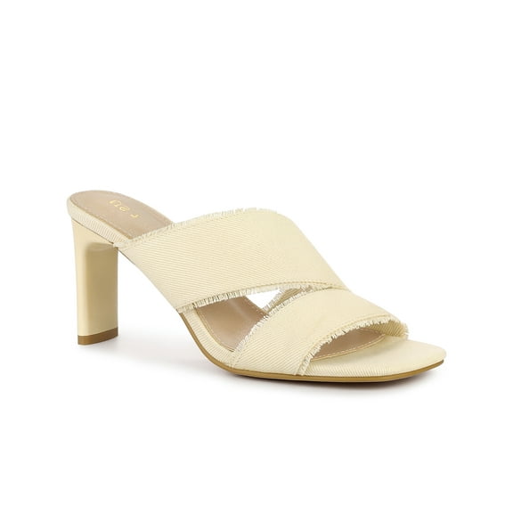 BLISSFUL STEP Slide Heels Mules Block Heel Sandals for Women Beige 8