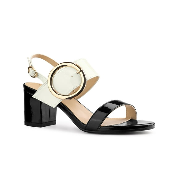 BLISSFUL STEP Slingback Block High Heel Sandals for Women Black 9