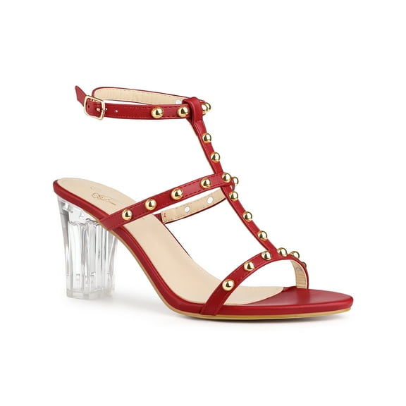 BLISSFUL STEP Slingback Heel Block Clear Heels Sandals for Women Red (Size 9)
