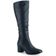 thumbnail image 1 of BLISSFUL STEP Women's Knee High Boots Square Toe Slouch Chunky Heel Navy Blue 7, 1 of 6
