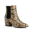 thumbnail image 1 of BLISSFUL STEP Women' s Ankle Boots Snake Print Chunky Heel Pointed Toe Pull On Boots Brown 9, 1 of 7