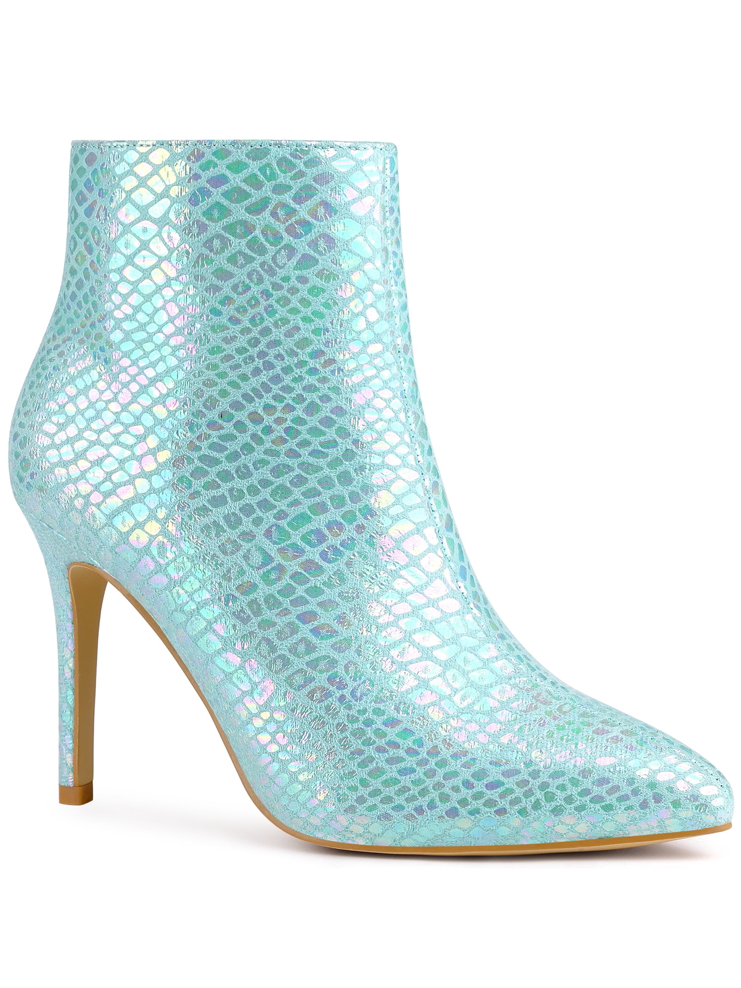 Women's Ruffled Ankle Booties - Stiletto Heel Metallic Faux Leather Boots In Gold, Silver, Or Blue
