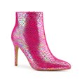 thumbnail image 1 of BLISSFUL STEP Snake Printed Pointed Toe Stiletto Heel Ankle Boots for Women Hot Pink 7, 1 of 8