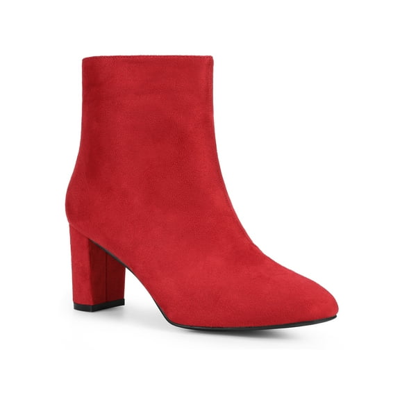BLISSFUL STEP Square Toe  Block Heel Ankle Boots for Women Red 7
