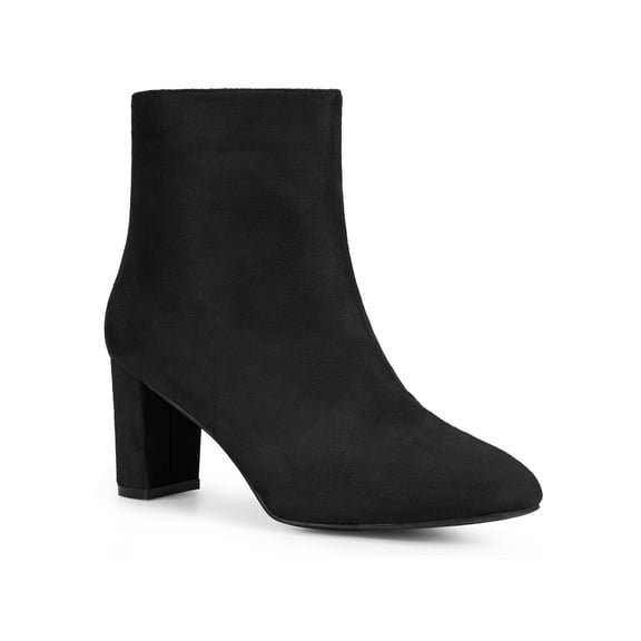 BLISSFUL STEP Square Toe Block Heel Ankle Boots for Women Black 6