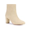 thumbnail image 1 of BLISSFUL STEP Square Toe  Block Heel Ankle Boots for Women Beige 5.5, 1 of 6