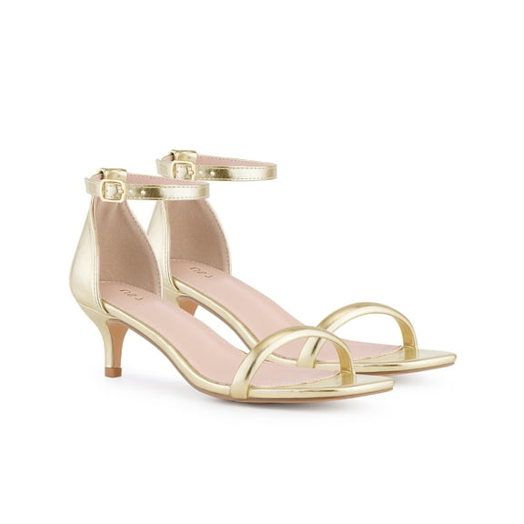 BLISSFUL STEP Women's Shoes Metallic Ankle Strap Kitten Heel Square Toe Sandals Gold 10