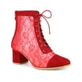thumbnail image 1 of BLISSFUL STEP Women's Ankle Boots Floral Lace Square Toe Lace Zip Block Heel  Red 5.5, 1 of 6