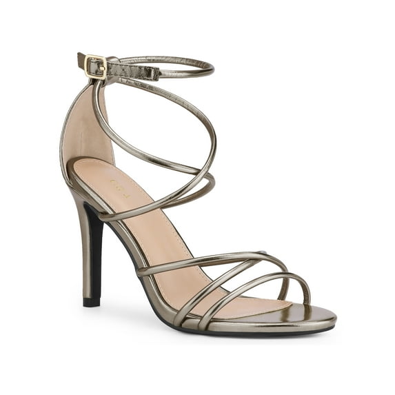 BLISSFUL STEP Stiletto Heel Strappy Straps Open Toe Sandals for Women Gunmetal 6