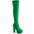 thumbnail image 1 of BLISSFUL STEP Stone Pattern Platform Block Heels Over the Knee High Boots for Women Green 6, 1 of 6