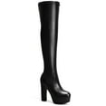 thumbnail image 1 of BLISSFUL STEP Stone Pattern Platform Block Heels Over the Knee High Boots for Women Black 6, 1 of 6
