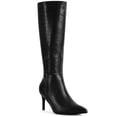 thumbnail image 1 of BLISSFUL STEP Women's Boots Stone Pattern Pointed Toe Stiletto Heel Knee High Boots  Black 8, 1 of 6