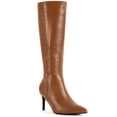 thumbnail image 1 of BLISSFUL STEP Women's Boots Stone Pattern Pointed Toe Stiletto Heel Knee High Boots  Brown 9, 1 of 6