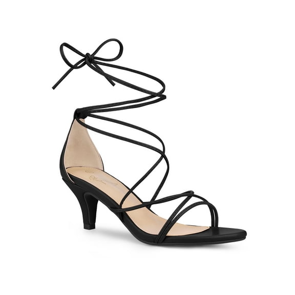 BLISSFUL STEP Strappy Kitten Heel Lace Up Sandals for Women