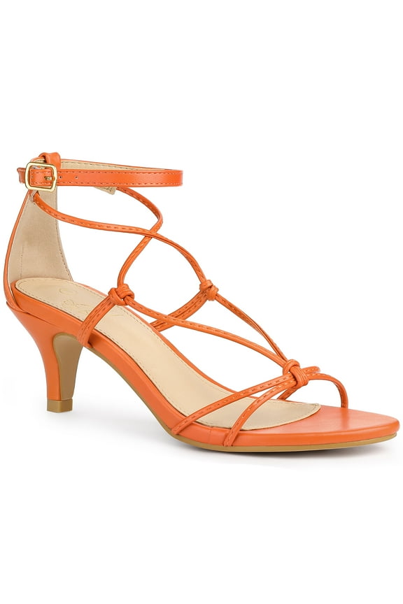 Strappy Knot Ankle Strap Kitten Heels Sandals for Women Orange 9