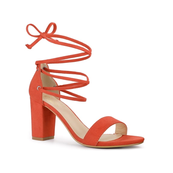 BLISSFUL STEP Strappy Lace Up Block High Heel Sandals for Women Orange 9