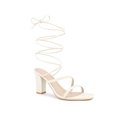 thumbnail image 1 of BLISSFUL STEP Outfit Strappy Lace Up Open Toe Block Heel Sandals for Women Cream 9.5, 1 of 4