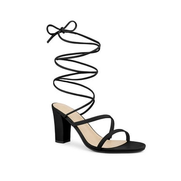 Perphy Strappy Lace Up Open Toe Block Heel Sandals for Women Black 6.5