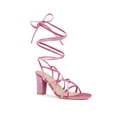 thumbnail image 1 of BLISSFUL STEP Strappy Lace Up Slingback Block Heels Sandal for Women Pink 7, 1 of 6