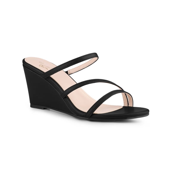 BLISSFUL STEP Strappy Open Toe Wedge Heels Slide Sandals for Women