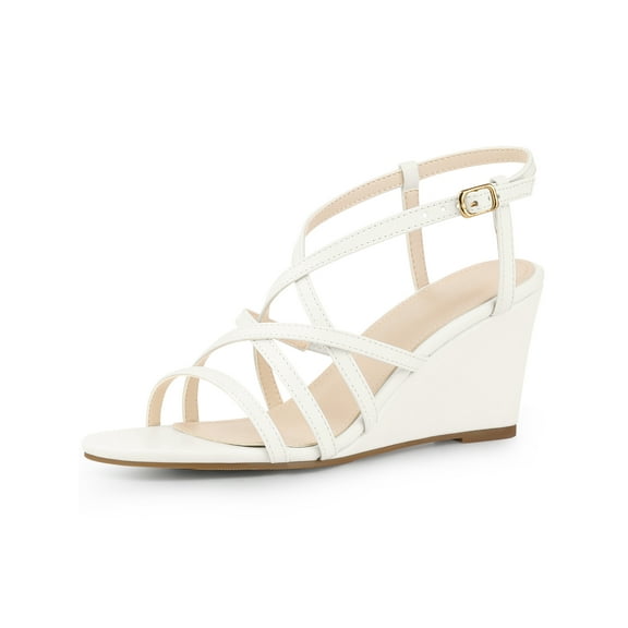 BLISSFUL STEP Strappys Wedge Crisscross Straps Buckle Wedges Sandals for Women