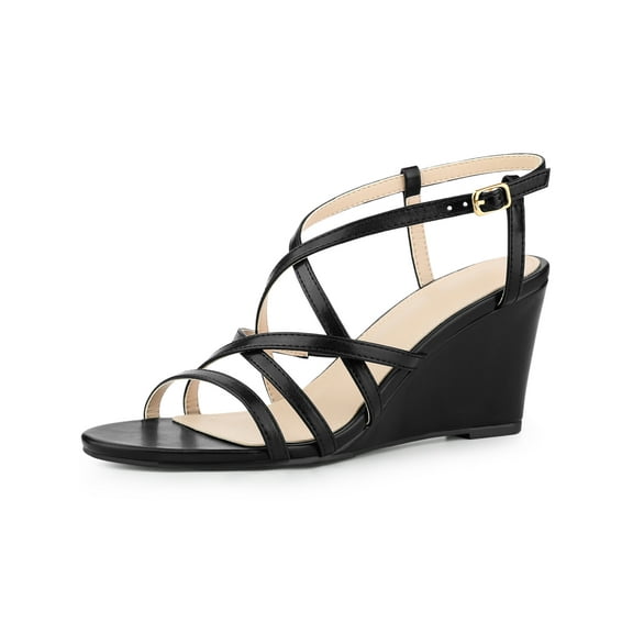 BLISSFUL STEP Strappys Wedge Crisscross Straps Buckle Wedges Sandals for Women