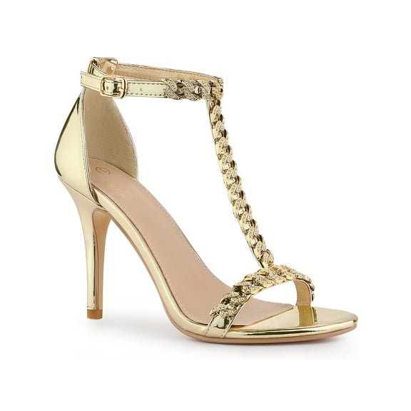 BLISSFUL STEP T Strap Rhines Ankle Strap Stiletto Heels Sandals for Women