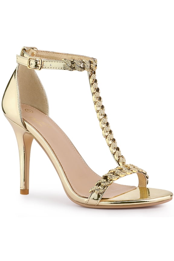 T Strap Rhines Ankle Strap Stiletto Heels Sandals for Women