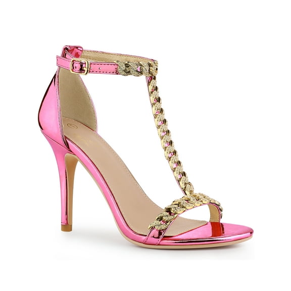 BLISSFUL STEP T Strap Rhines Ankle Strap Stiletto Heels Sandals for Women