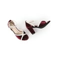 thumbnail image 1 of BLISSFUL STEP Velvet Colorblock Ankle Strap Chunky Heel Sandals for Women Burgundy 6, 1 of 8